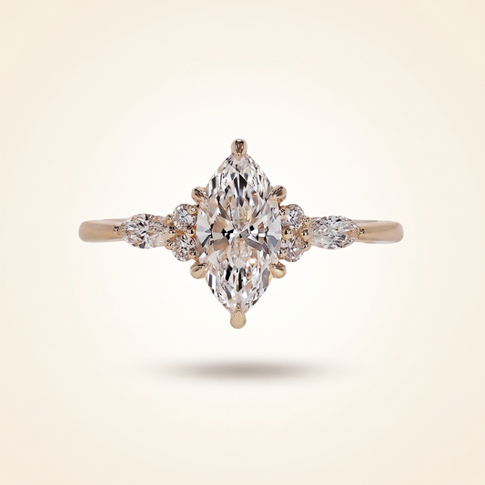Marquise Cut Diamond Engagement Ring with Cluster and Marquise Side Accents