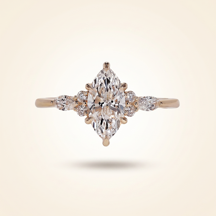 Marquise Cut Diamond Engagement Ring with Cluster and Marquise Side Accents
