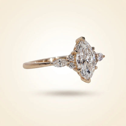 Marquise Cut Diamond Engagement Ring with Cluster and Marquise Side Accents