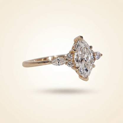 Marquise Cut Diamond Engagement Ring with Cluster and Marquise Side Accents