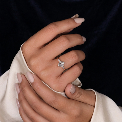 Marquise Cut Diamond Engagement Ring with Cluster and Marquise Side Accents