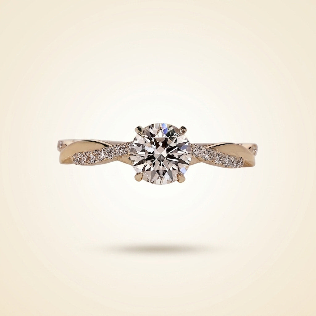round cut twisted vine diamond engagement ring