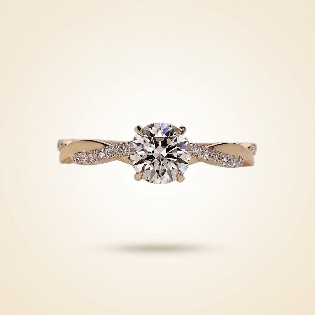 round cut twisted vine diamond engagement ring