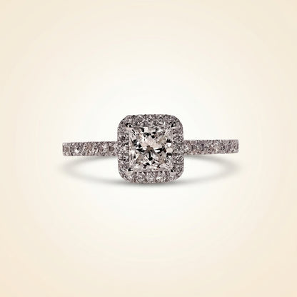 Princess Cut Diamond Halo Engagement Ring with Pave Band
