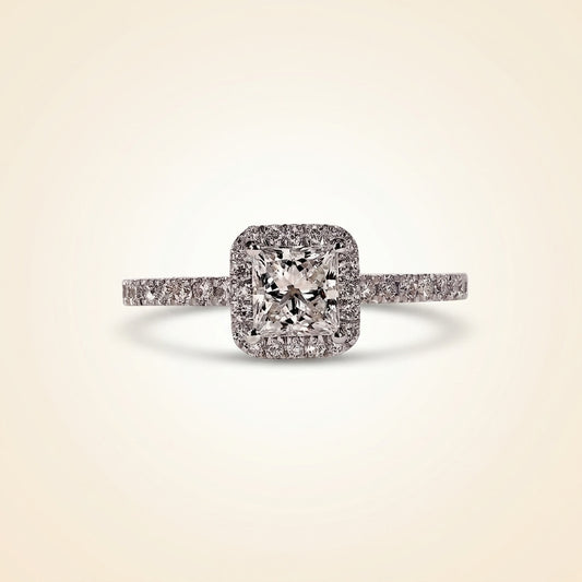 Princess Cut Diamond Halo Engagement Ring with Pave Band