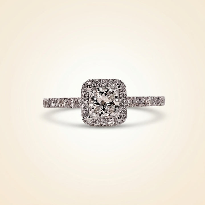 Princess Cut Diamond Halo Engagement Ring with Pave Band