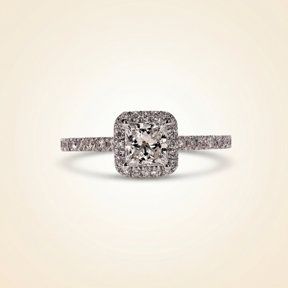Princess Cut Diamond Halo Engagement Ring with Pave Band