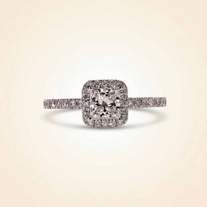 Princess Cut Diamond Halo Engagement Ring with Pave Band