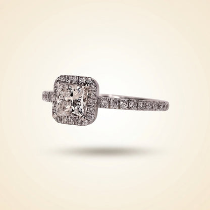 Princess Cut Diamond Halo Engagement Ring with Pave Band