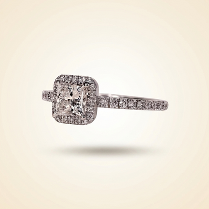 Princess Cut Diamond Halo Engagement Ring with Pave Band