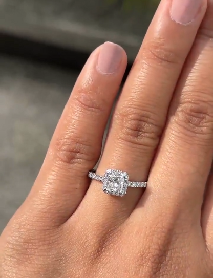 Princess Cut Diamond Halo Engagement Ring with Pave Band