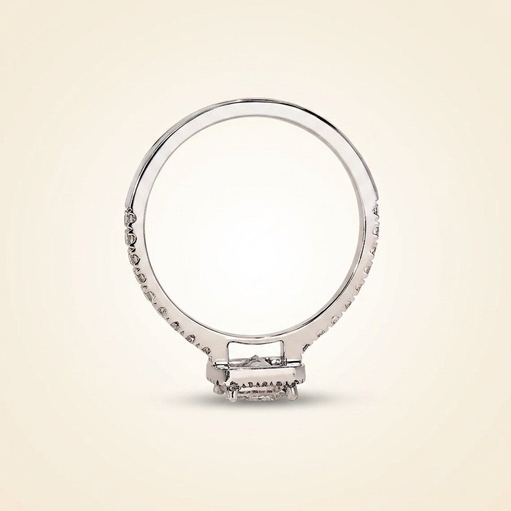 princess cut diamond halo engagement ring with pave band