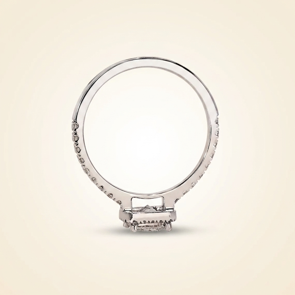 princess cut diamond halo engagement ring with pave band