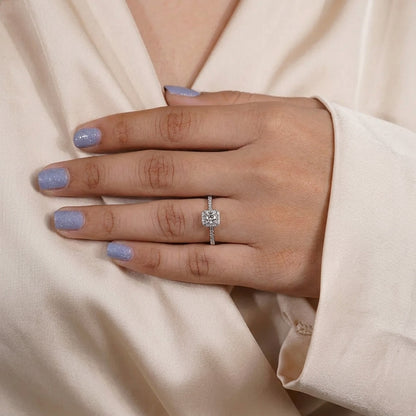 Princess Cut Diamond Halo Engagement Ring with Pave Band