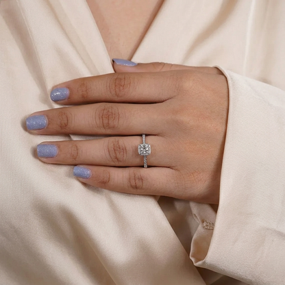 Princess Cut Diamond Halo Engagement Ring with Pave Band
