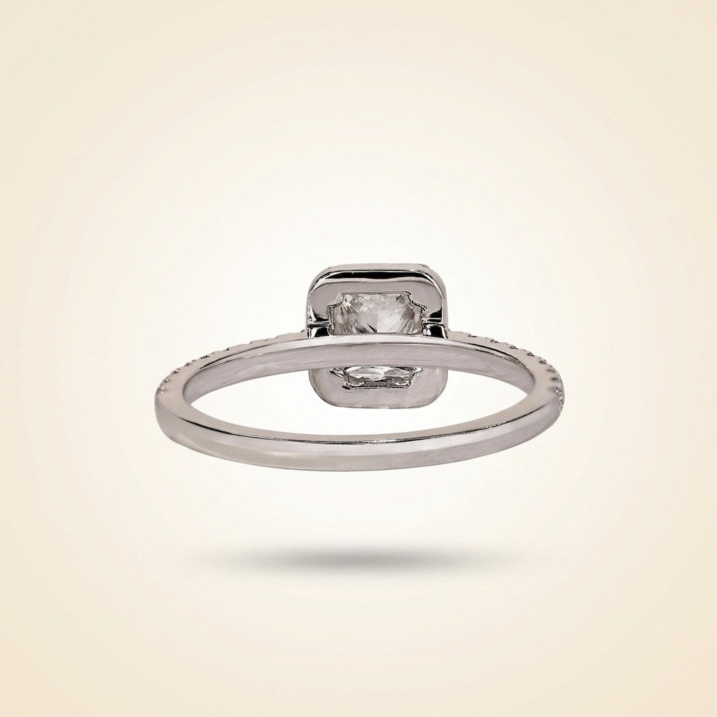 princess cut diamond halo engagement ring with pave band