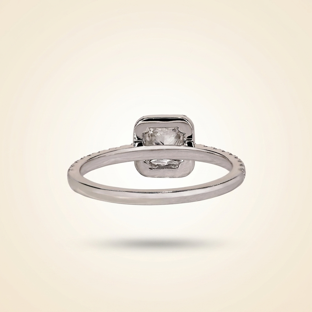 princess cut diamond halo engagement ring with pave band