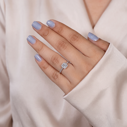 Princess Cut Diamond Halo Engagement Ring with Pave Band