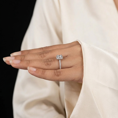 Princess Cut Diamond Halo Engagement Ring with Pave Band