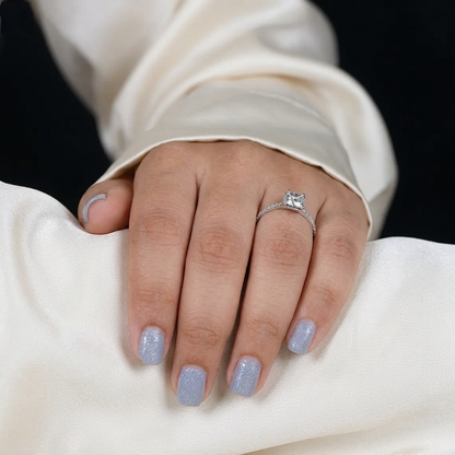 Princess Cut Diamond Halo Engagement Ring with Pave Band