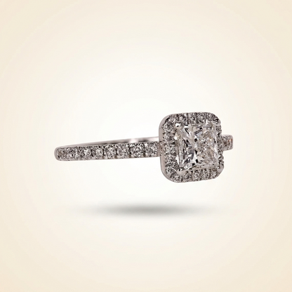 Princess Cut Diamond Halo Engagement Ring with Pave Band