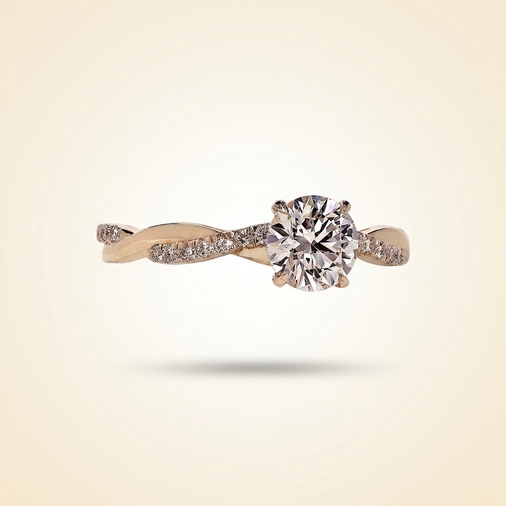 round cut twisted vine diamond engagement ring