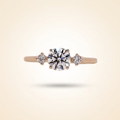 Round Cut Diamond 3-Stone Engagement Ring with Hidden Halo