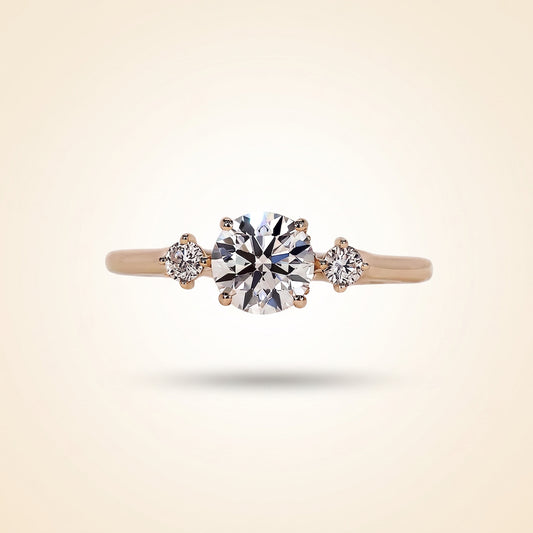 Round Cut Diamond 3-Stone Engagement Ring with Hidden Halo