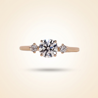Round Cut Diamond 3-Stone Engagement Ring with Hidden Halo