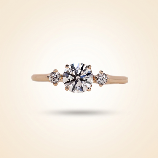 Round Cut Diamond 3-Stone Engagement Ring with Hidden Halo