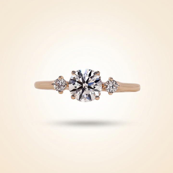 Round Cut Diamond 3-Stone Engagement Ring with Hidden Halo