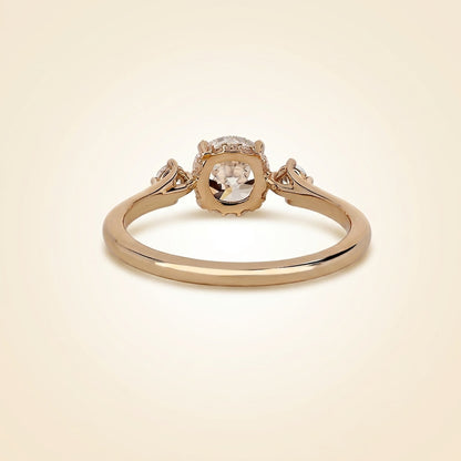 Round Cut Diamond 3-Stone Engagement Ring with Hidden Halo