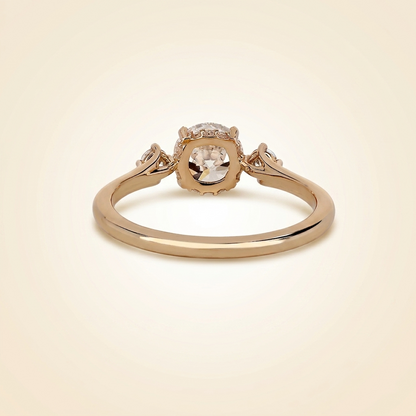 Round Cut Diamond 3-Stone Engagement Ring with Hidden Halo