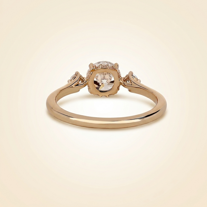 Round Cut Diamond 3-Stone Engagement Ring with Hidden Halo
