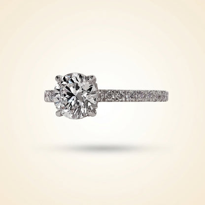 Round Cut Diamond Engagement Ring with Pave Band and Hidden Halo
