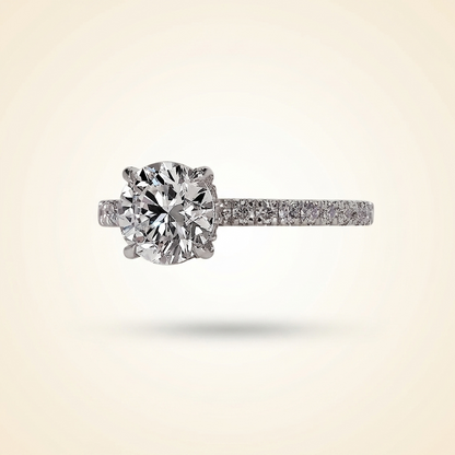 Round Cut Diamond Engagement Ring with Pave Band and Hidden Halo