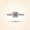 Round Cut Diamond Engagement Ring with Pave Band and Hidden Halo