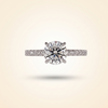 Round Cut Diamond Engagement Ring with Pave Band and Hidden Halo