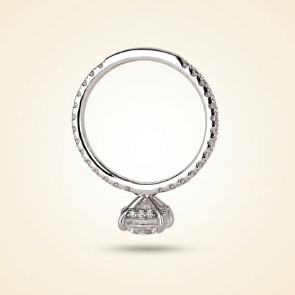 Round Cut Diamond Engagement Ring with Pave Band and Hidden Halo