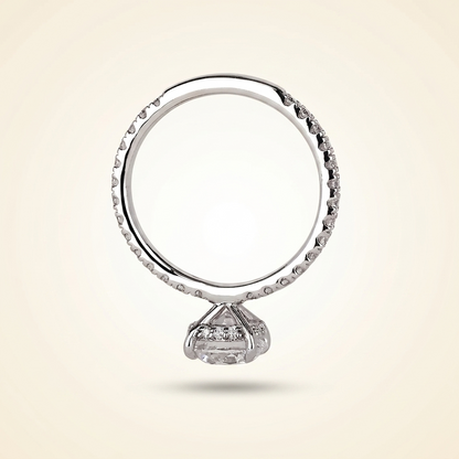 Round Cut Diamond Engagement Ring with Pave Band and Hidden Halo