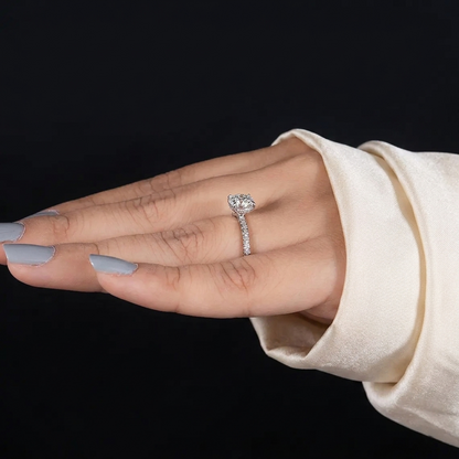 Round Cut Diamond Engagement Ring with Pave Band and Hidden Halo