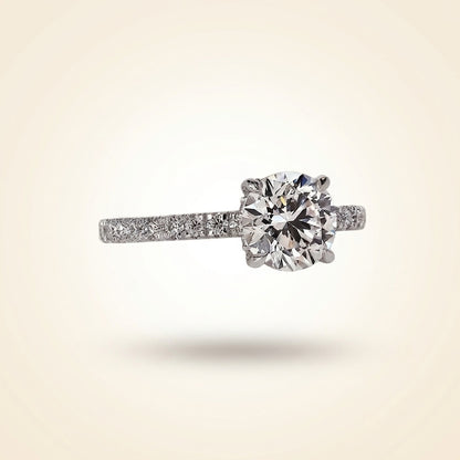 Round Cut Diamond Engagement Ring with Pave Band and Hidden Halo