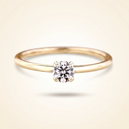 Round Cut Diamond Solitaire Engagement Ring with Dainty Plain Band
