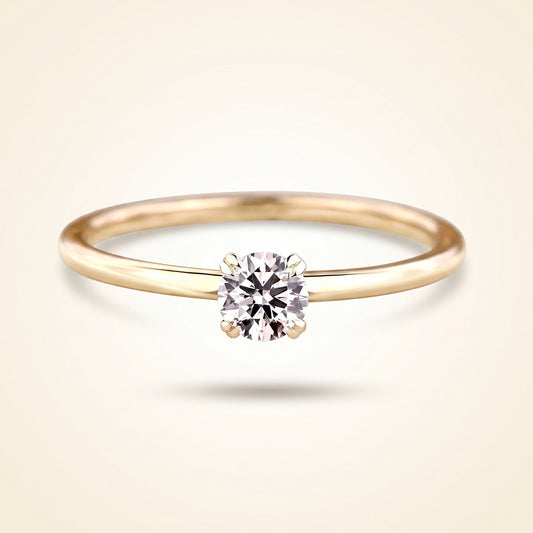 Round Cut Diamond Solitaire Engagement Ring with Dainty Plain Band