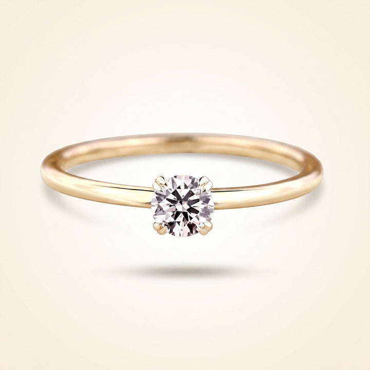 Round Cut Diamond Solitaire Engagement Ring with Dainty Plain Band