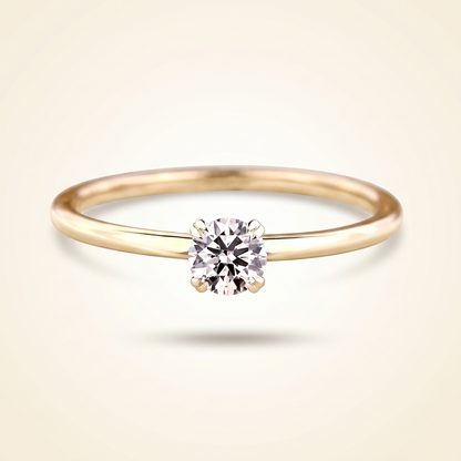 Round Cut Diamond Solitaire Engagement Ring with Dainty Plain Band