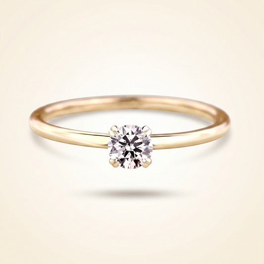 Round Cut Diamond Solitaire Engagement Ring with Dainty Plain Band