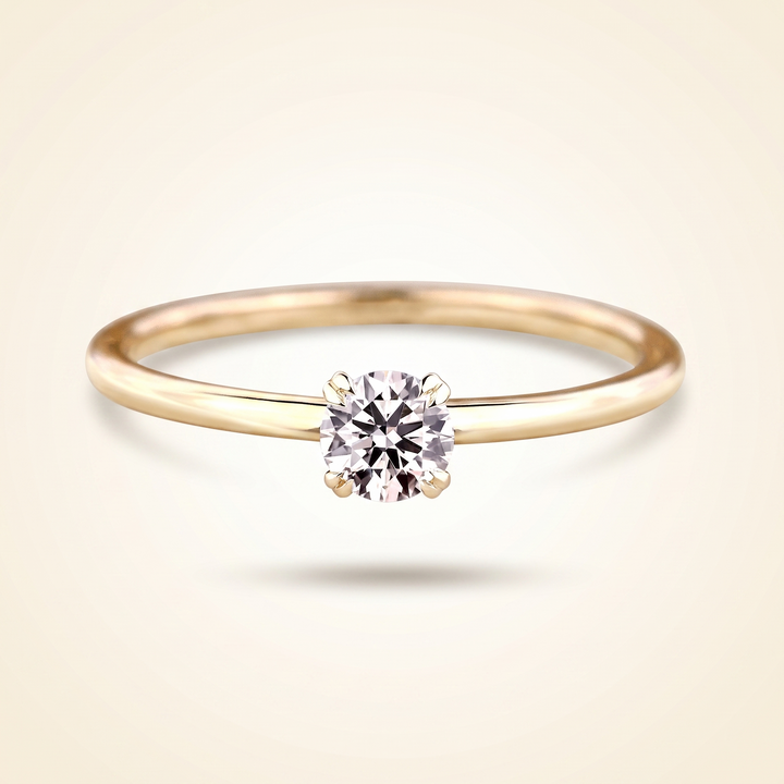 Round Cut Diamond Solitaire Engagement Ring with Dainty Plain Band