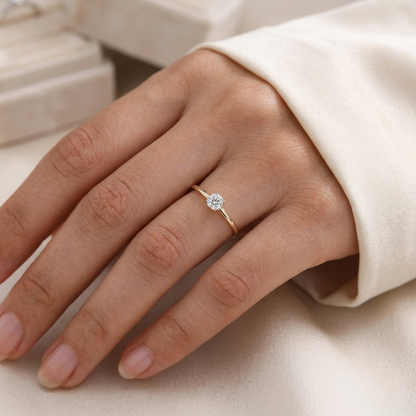 Round Cut Diamond Solitaire Engagement Ring with Dainty Plain Band