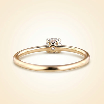Round Cut Diamond Solitaire Engagement Ring with Dainty Plain Band